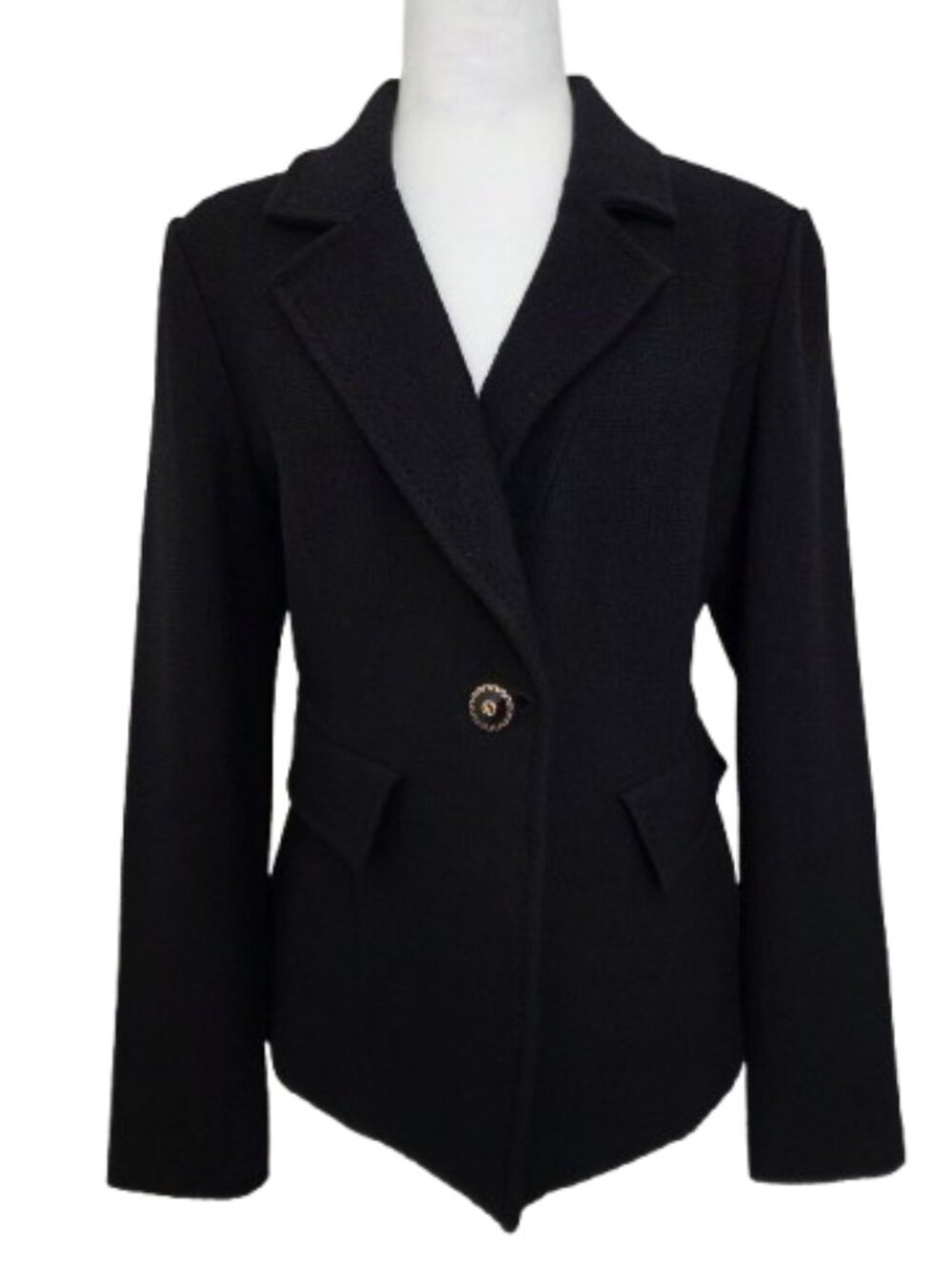 St. John Knit Blazer Size 8 Black One Button Closure - Picture 2 of 10